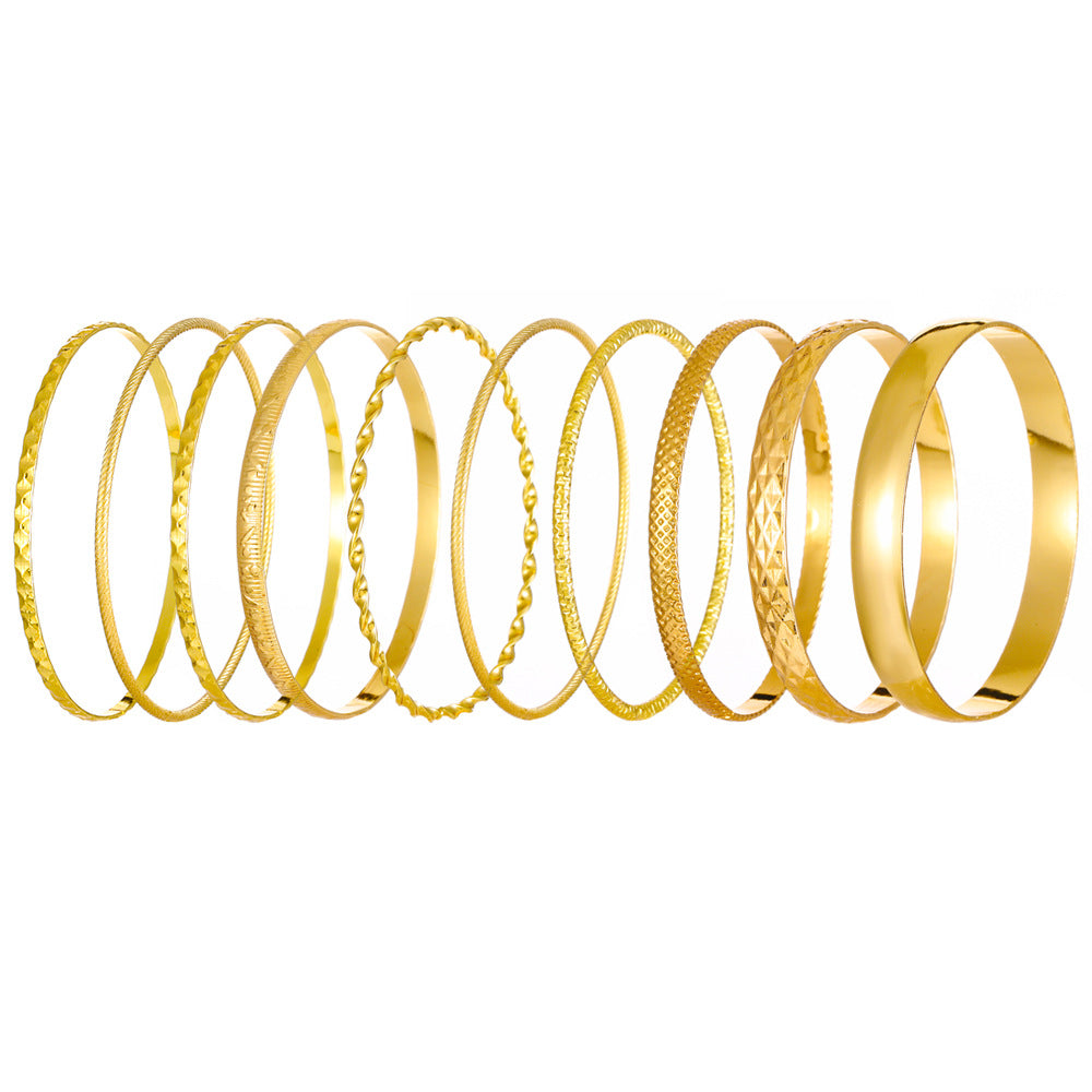 Wholesale Broad Gold Glossy 10-piece Alloy Bracelet Set